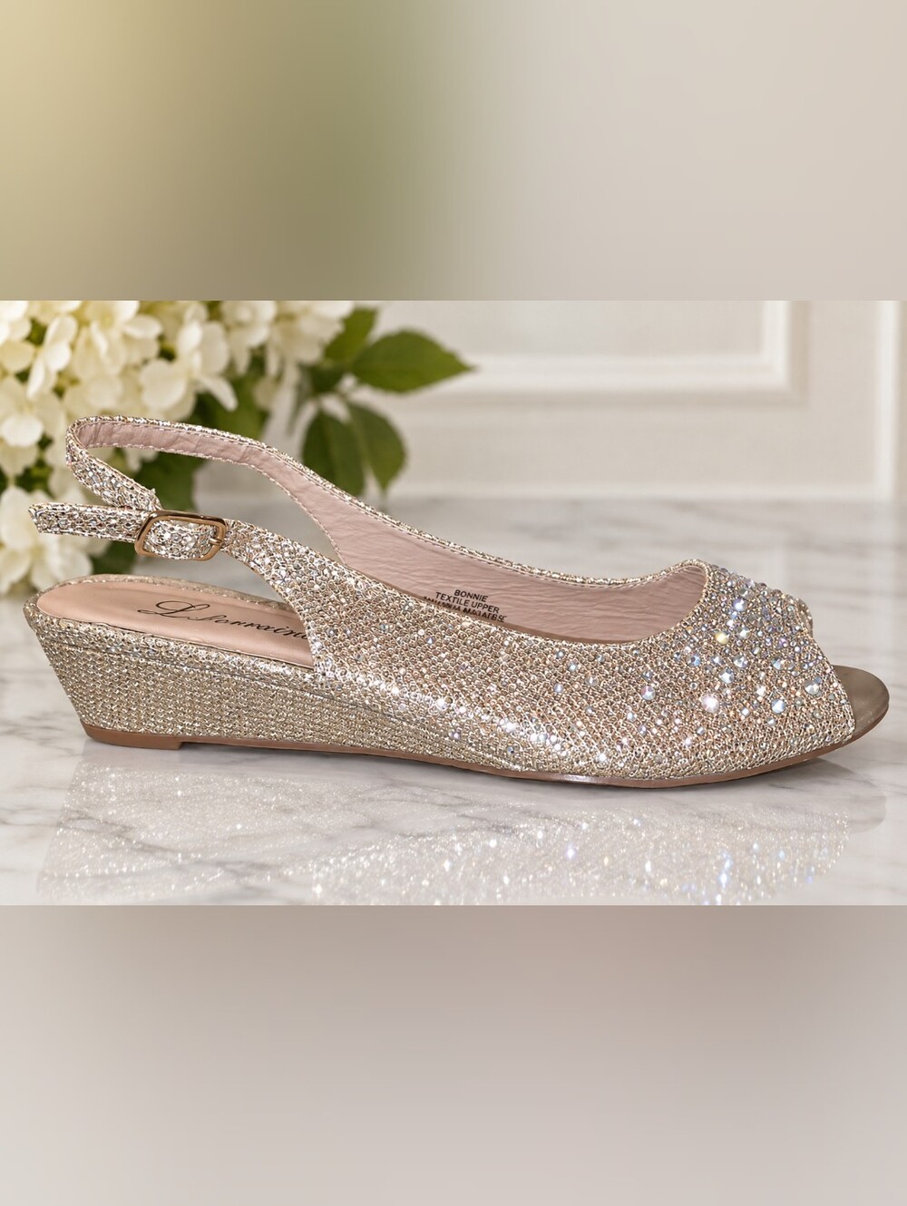 Lauren Lorraine Bonnie Silver Sparkle Wedge Shoes